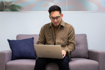 eWorks Designing the right solution for you one male seated completing online modules